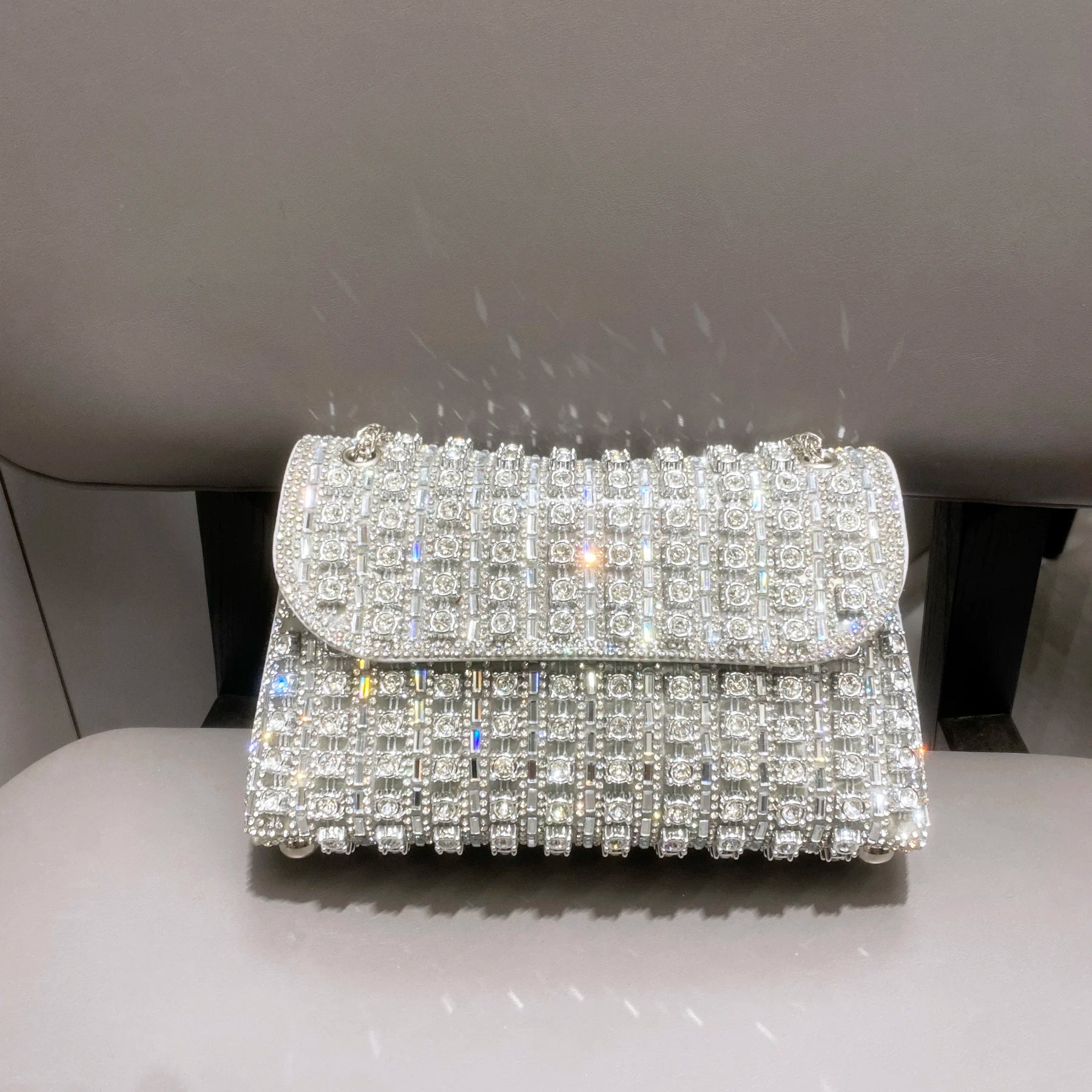 Bolsa Brilho Strass Multicolor/Prata