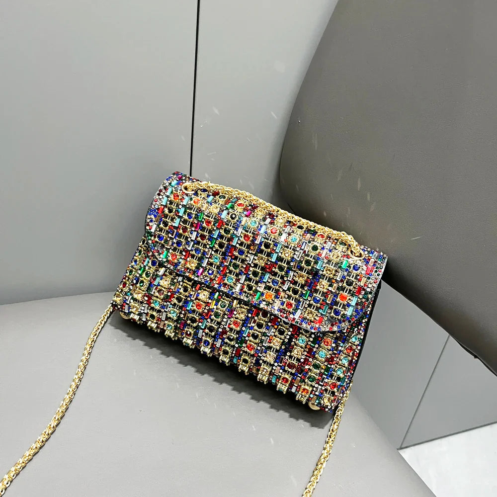 Bolsa Brilho Strass Multicolor/Prata