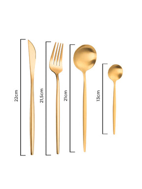 Jogo de Talheres De Aço Premium Inoxidável 24 Peças Dourado - TIME FAST