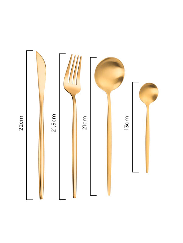 Jogo de Talheres De Aço Premium Inoxidável 24 Peças Dourado - TIME FAST