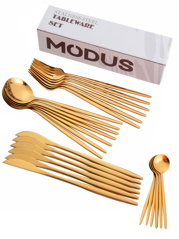 Jogo de Talheres De Aço Premium Inoxidável 24 Peças Dourado - TIME FAST