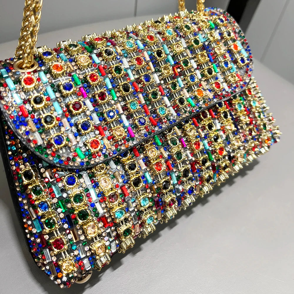 Bolsa Brilho Strass Multicolor/Prata