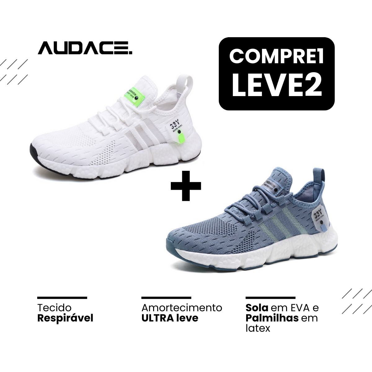 Tênis New Fast Audace - Respirável e Ultra Resistente (COMPRE 1 LEVE 2)