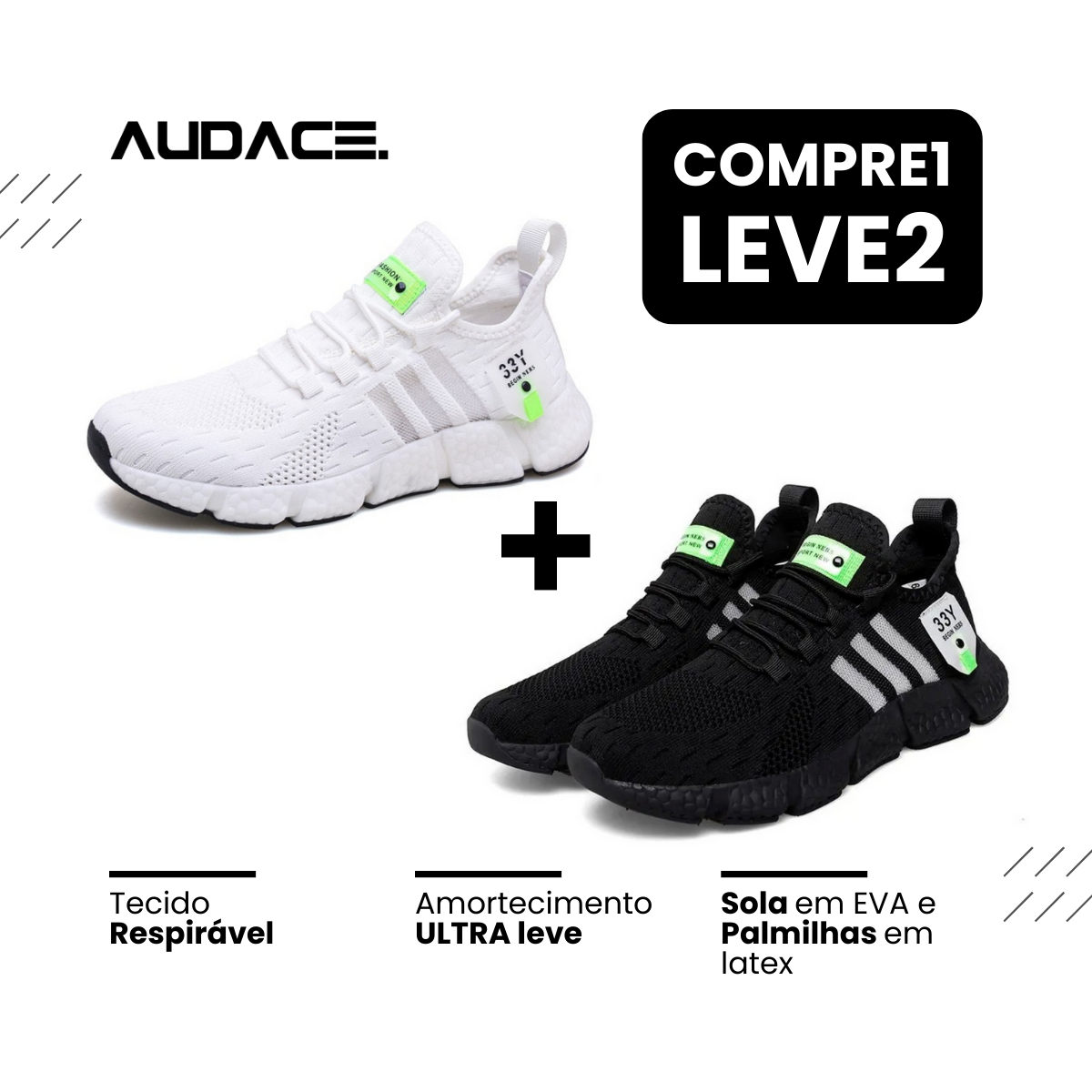 Tênis New Fast Audace - Respirável e Ultra Resistente (COMPRE 1 LEVE 2)