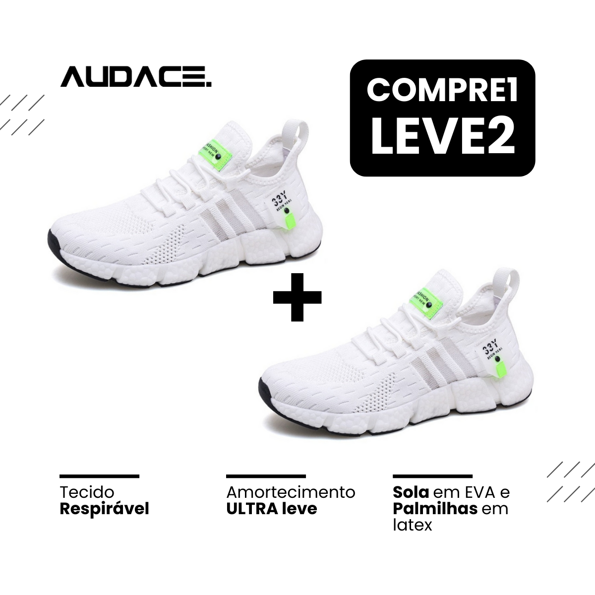 Tênis New Fast Audace - Respirável e Ultra Resistente (COMPRE 1 LEVE 2)