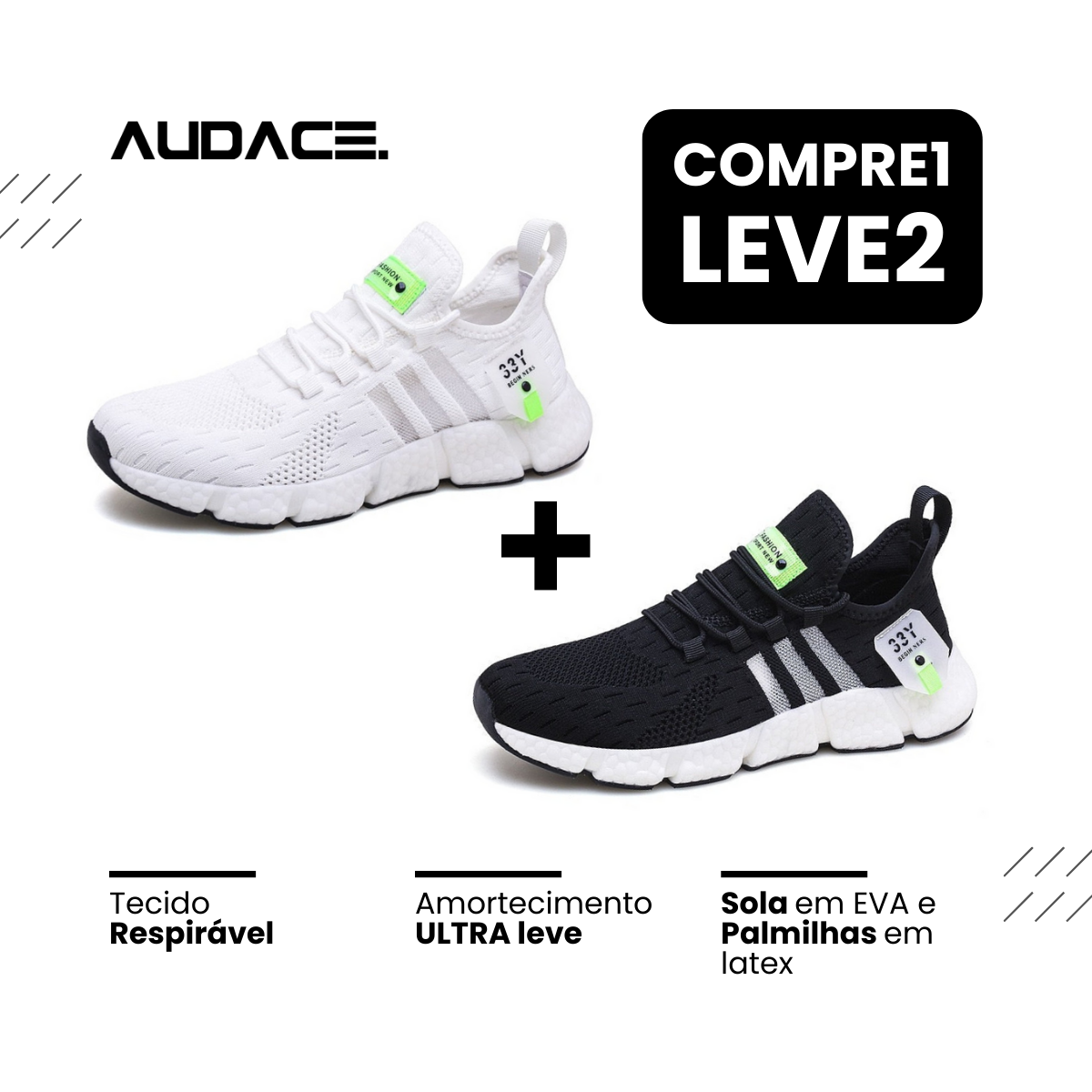 Tênis New Fast Audace - Respirável e Ultra Resistente (COMPRE 1 LEVE 2)
