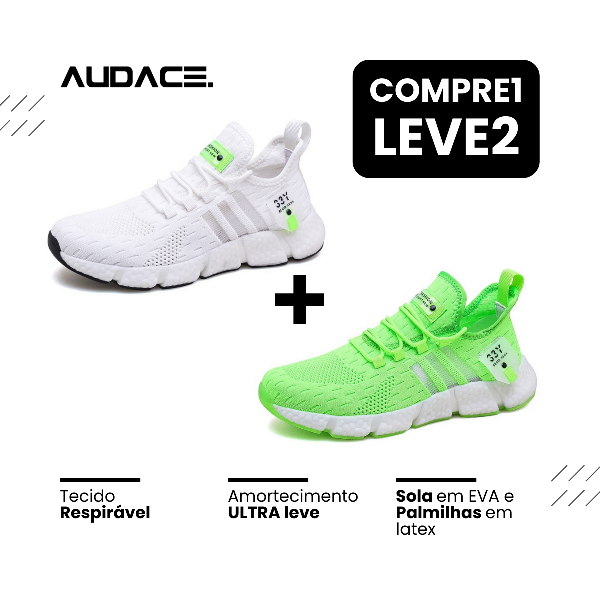 Tênis New Fast Audace - Respirável e Ultra Resistente (COMPRE 1 LEVE 2)